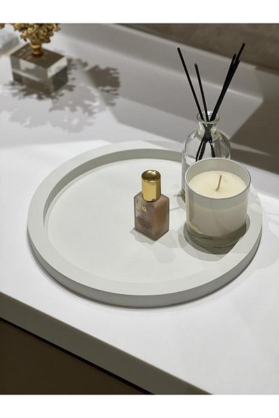 Maison Avf White Color Wooden Round Tray - Decoration Organizer