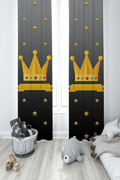 MASAL ODAM BABY AND KIDS ROOM King Crown Patterned 2 Wing Background Curtain