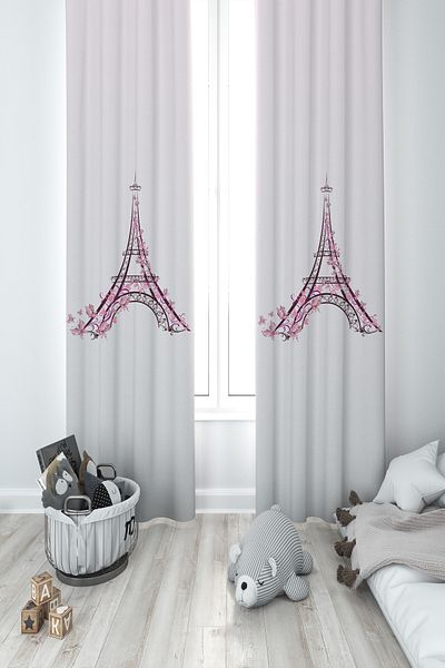 MASAL ODAM BABY AND KIDS ROOM Eiffel Tower Patterned 2 Wing Background Curtain