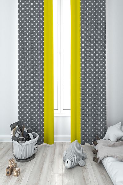 MASAL ODAM BABY AND KIDS ROOM Gray Yellow Cloudy Star Patterned 2 Wing Background Curtain