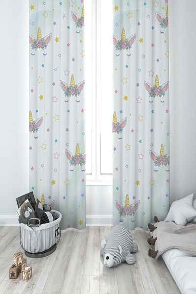 MASAL ODAM BABY AND KIDS ROOM Floral Star Patterned 2 Wing Background Curtain