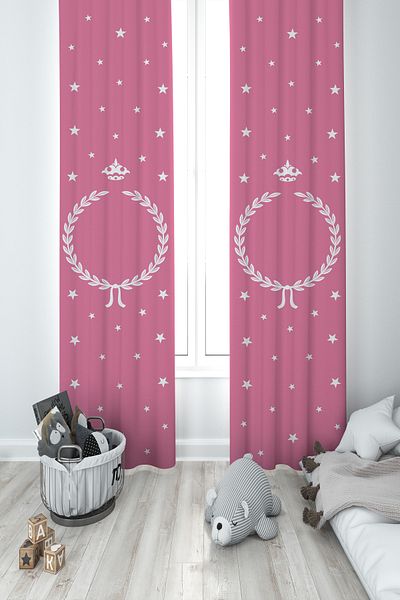 MASAL ODAM BABY AND KIDS ROOM Pink Spike Patterned 2 Wing Background Curtain