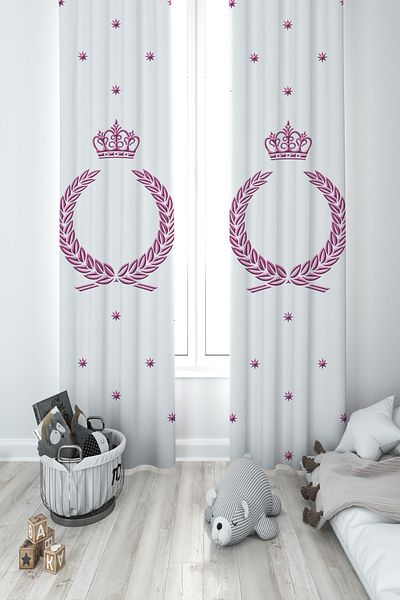 MASAL ODAM BABY AND KIDS ROOM Crown Wreath and Star Patterned 2 Wing Background Curtain