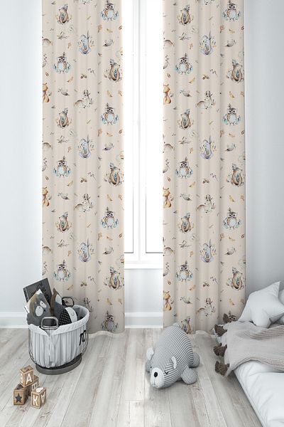 MASAL ODAM BABY AND KIDS ROOM Animal World Patterned 2 Wings Background Curtain