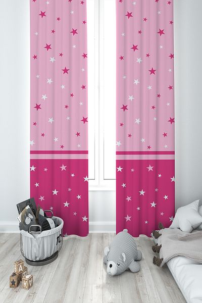 MASAL ODAM BABY AND KIDS ROOM Two Color Starry Pink 2 Wings Background Curtain