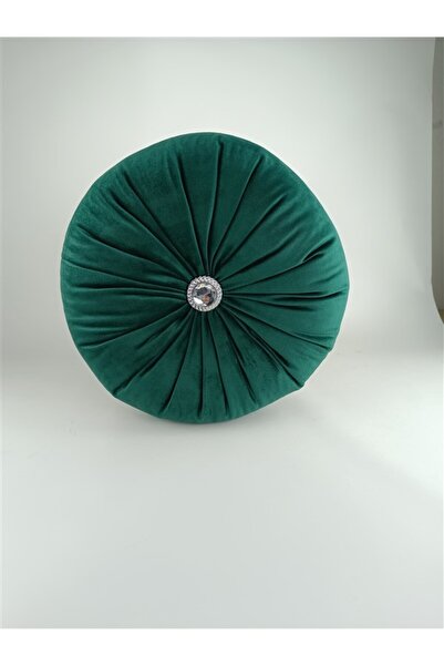 Mrs.Gugar Emerald Green Lux Velvet Round Stone Pillow