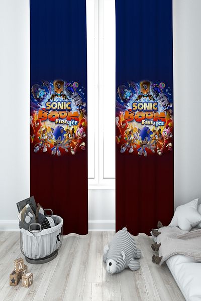 MASAL ODAM BABY AND KIDS ROOM Sonic Boom Patterned 2 Wing Background Curtain
