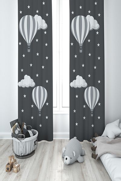 MASAL ODAM BABY AND KIDS ROOM Cloudy Star and Flying Balloon Patterned 2 Wing Background Curtain