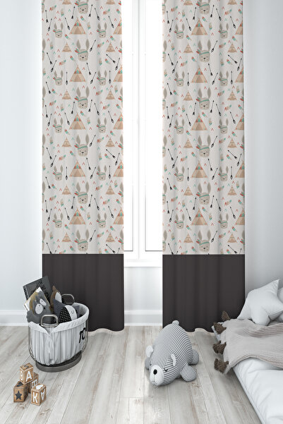 MASAL ODAM ΒΡΕΦΙΚΟ ΚΑΙ ΠΑΙΔΙΚΟ ΔΩΜΑΤΙΟ Κουρτίνα με φόντο 2 φτερών με μοτίβο κουνελιού και σκηνής