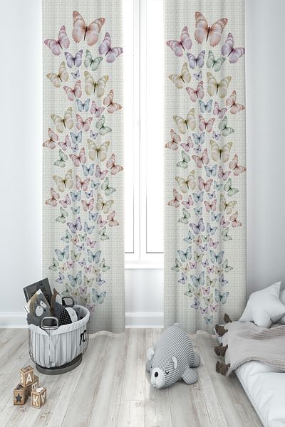MASAL ODAM BABY AND KIDS ROOM Flying Butterfly Patterned 2 Wings Background Curtain