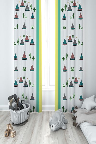 MASAL ODAM BABY AND KIDS ROOM Animal Tree and Road Figure Patterned 2 Wing Background Curtain
