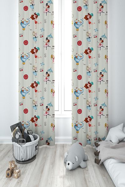 MASAL ODAM BABY AND KIDS ROOM Colorful Circus Patterned 2 Wing Background Curtain