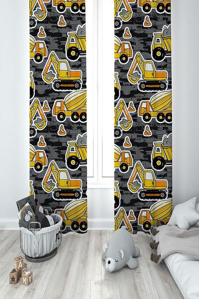 MASAL ODAM BABY AND KIDS ROOM Business Machine Patterned 2 Wing Background Curtain
