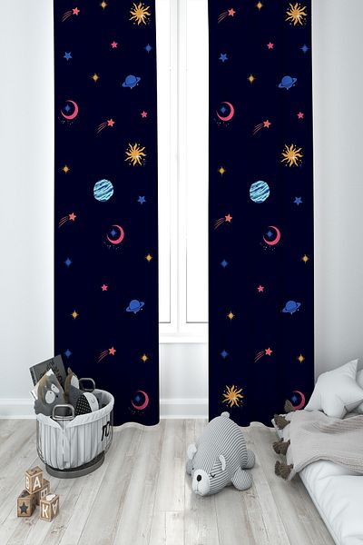 MASAL ODAM BABY AND KIDS ROOM Galaxy Patterned 2 Wing Background Curtain