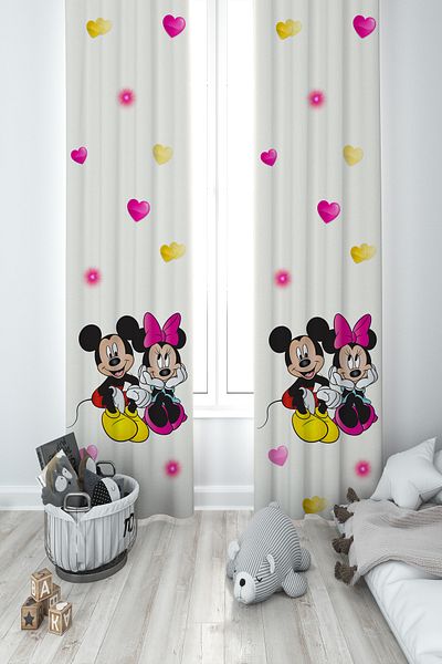 MASAL ODAM BABY AND KIDS ROOM Mickey and Minnie Mause Patterned 2 Wing Background Curtain