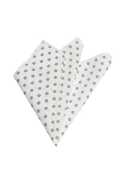 Exve Exclusive Olive Green Pattern Printed Cotton Pocket Collar Handkerchief on White