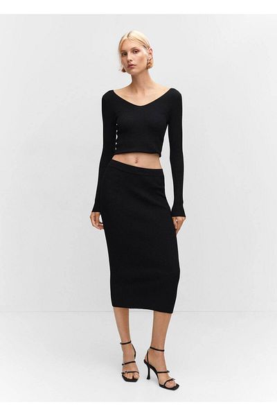 MANGO Woman Ribbed Midi Skirt