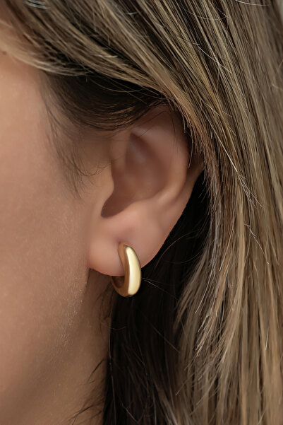 Nereze 925 Ayar Gümüş Gold Kaplama Taşsız 15 mm Halka Küpe