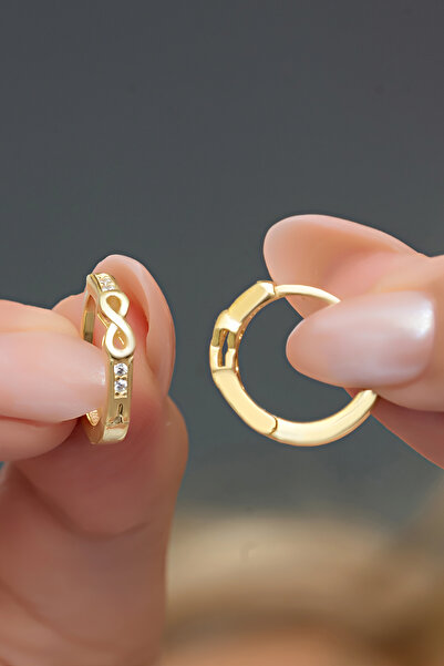 Nereze 925 Ayar Gümüş Gold Kaplama Sonsuzluk Detay 15 mm Halka Küpe