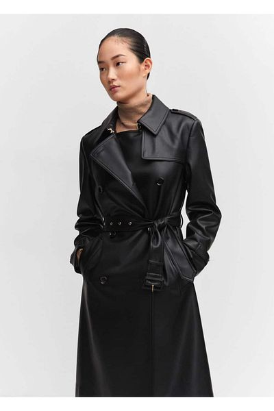 MANGO Woman Leather Trench Coat - Looking Design