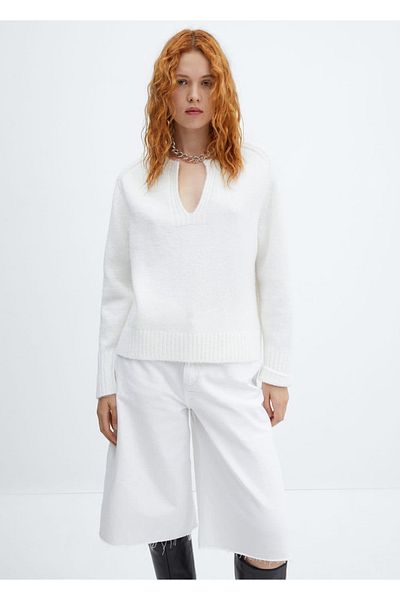 MANGO Woman Runder Pullover mit V-Ausschnitt