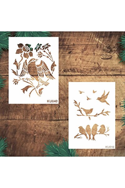 STENCİLTASARIM Stencil Tasarım 15x20 cm İkili Set NO:8 Dekoratif Duvar ve Eşy...