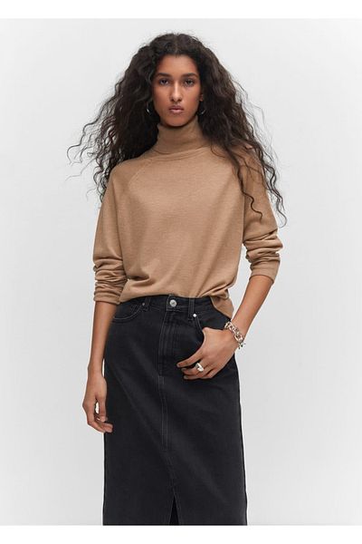 MANGO Woman Vékony, kötött, garbós pulóver