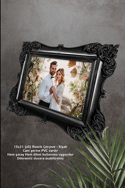 bymat 5 pieces - 15x21 (a5) Frame - Rustic Frame - Decorative Black Frame - Injection Frame
