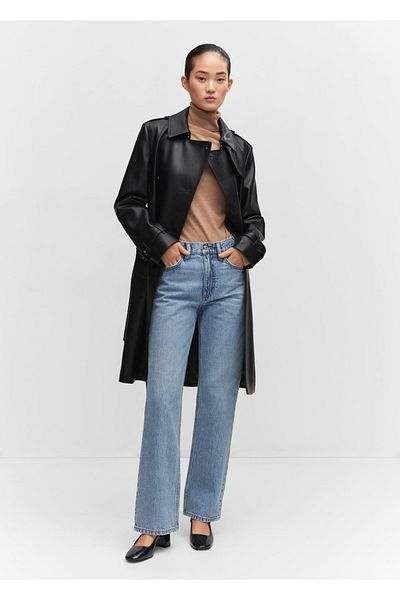 MANGO Woman Leather Trench Coat - Looking Design
