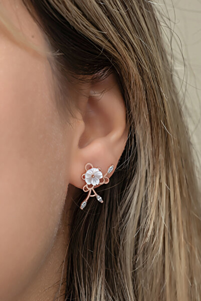 Nereze 925 Ayar Gümüş Manolya Çiçeği Bahar Çiçeği Küpe