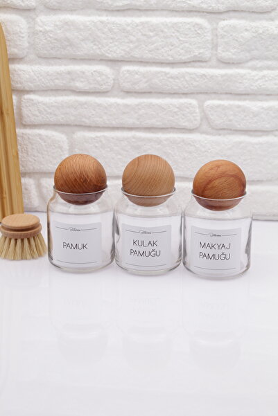 zezedesing وعاء قطن وقطن للأذن وقطن للمكياج سعة 300 مل مع غطاء كروي ثلاثي القطع