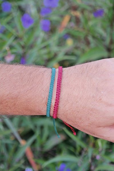 maycollection Green Claret Red Parachute Thread Macrame Knitted Double Bracelet