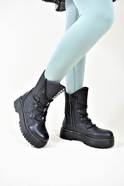 Aleza Shoes Μαύρα γυναικεία μποτάκια Elissa Parachute