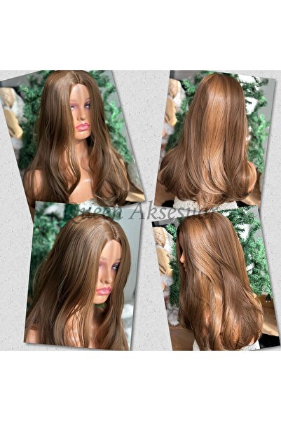QUEEN AKSESUAR باروكة شعر نسائية طويلة مستقيمة مقاومة للحرارة من الألياف المستوردة، شعر مستعار بني فاتح