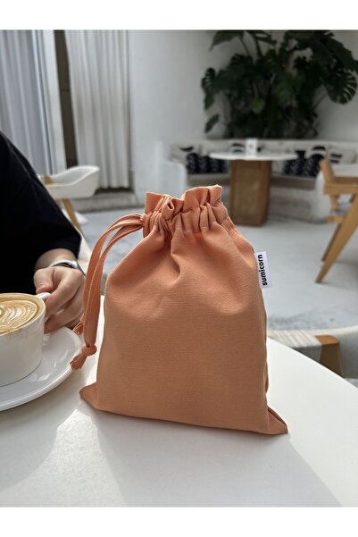 Sumicorn Design Soft Somon Çevre Dostu Bez Keten Büzgülü İpli Düzenleyici Kese,Makyaj Çantası,Bez Poşet