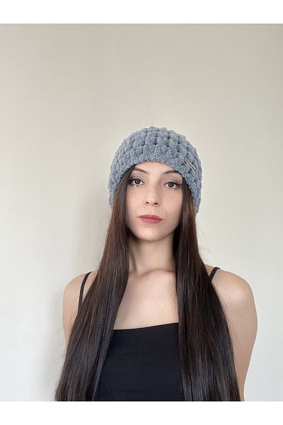 AidaAstrid Puffy Beanie Winter Hand Knitted Hat Twist Model Flat Hat