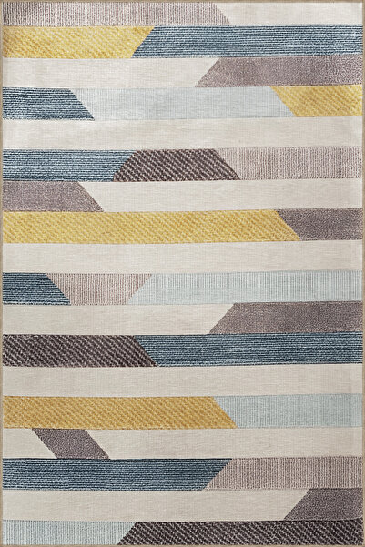 Rugs Modern Halı Multicolored Stripe Sectional Mixed Geometric Shape Patterne...