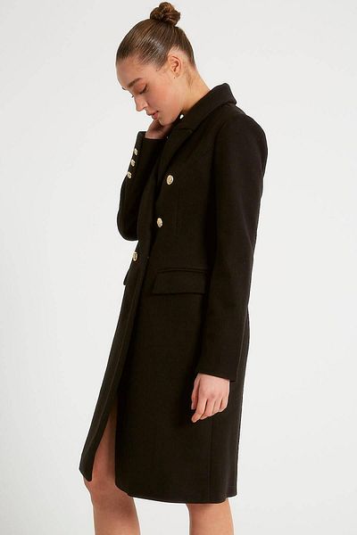 Robin Black Stamp Coat - Button Detailed