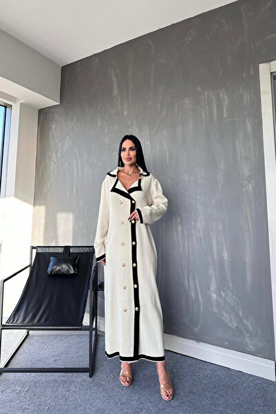 LİLA İSTANBUL διπλό πέτο Πλεκτό φόρεμα με κουμπιά στο μπροστινό μέρος του γιακά (Τυπικό μέγεθος που ταιριάζει σε μέγεθος S/M/L/XL)