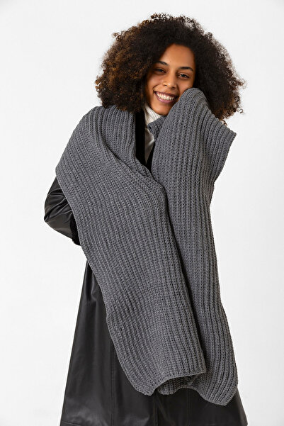 BALIENTE Gray Knitted Thick Women's Shawl - 45X210 cm