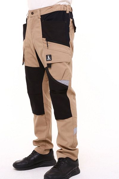 Uniprom Work Pants Madrid Model 10 Pockets Full Lycra Knee Support Beige