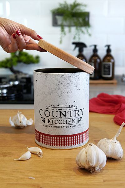 EVLE Er228-7o Country Kitchen Patterned Wooden Lid Round Garlic Holder 14 X 18 Cm
