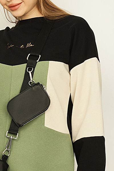 Select Moda Women's Black Color Blocked Raised Sweat Dress