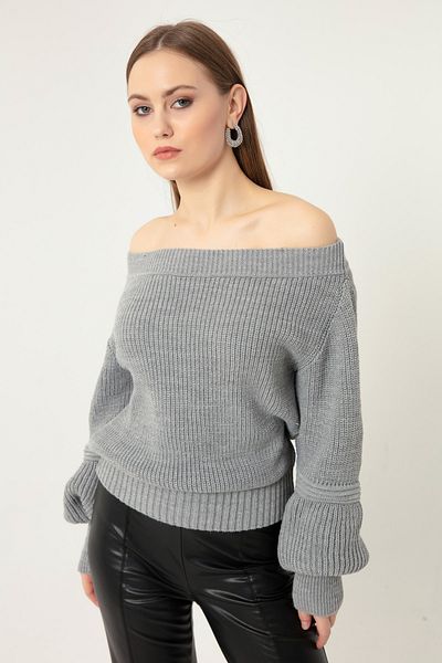 Lafaba Grauer Strickpullover für Damen mit U-Boot-Ausschnitt