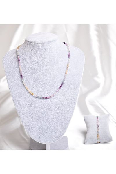 Safnaturel Fluorite Natural Stone Necklace and Bracelet Set 3-4 mm