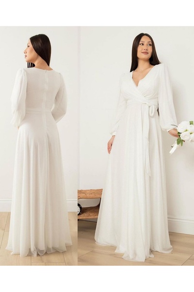 Elbisen Burada Λευκό Διπλό Ασημένιο Νυφικό Νυφικό