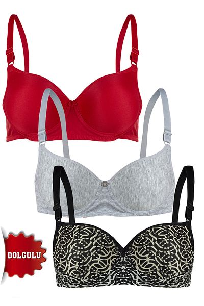 Rare White Women's Padded Patterned/Solid 3-Piece Bra