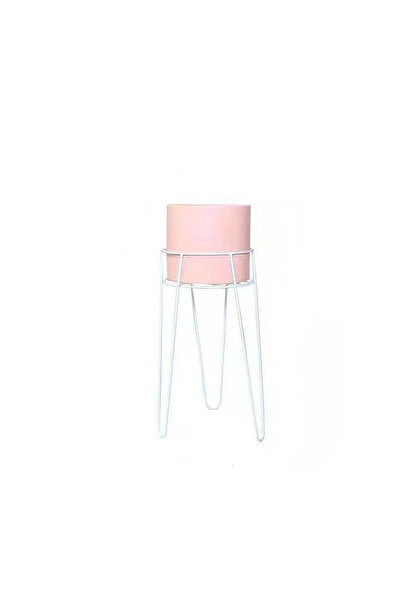 Miniminti Beyaz Ayaklı Pembe Metal Saksı - Küçük Boy