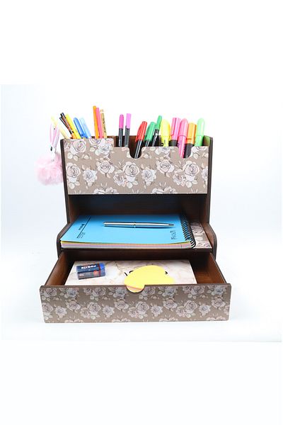 kutuTR Wooden VIP Notpa Desktop Pen Holder Organizer Assembled