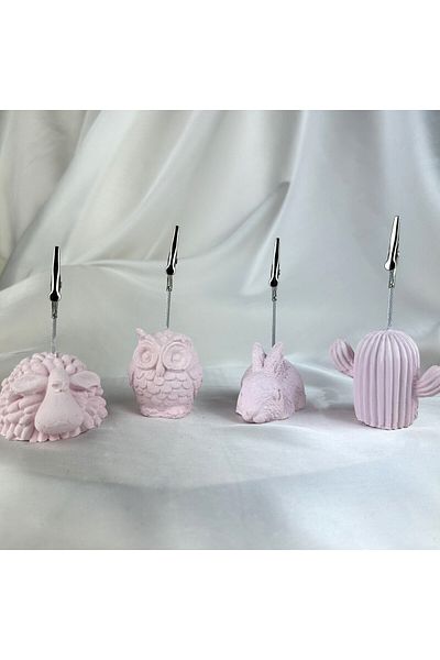 oasis decoration Pink Pearl Lamb, Owl, Rabbit and Cactus 4 Pieces Note Holder Set